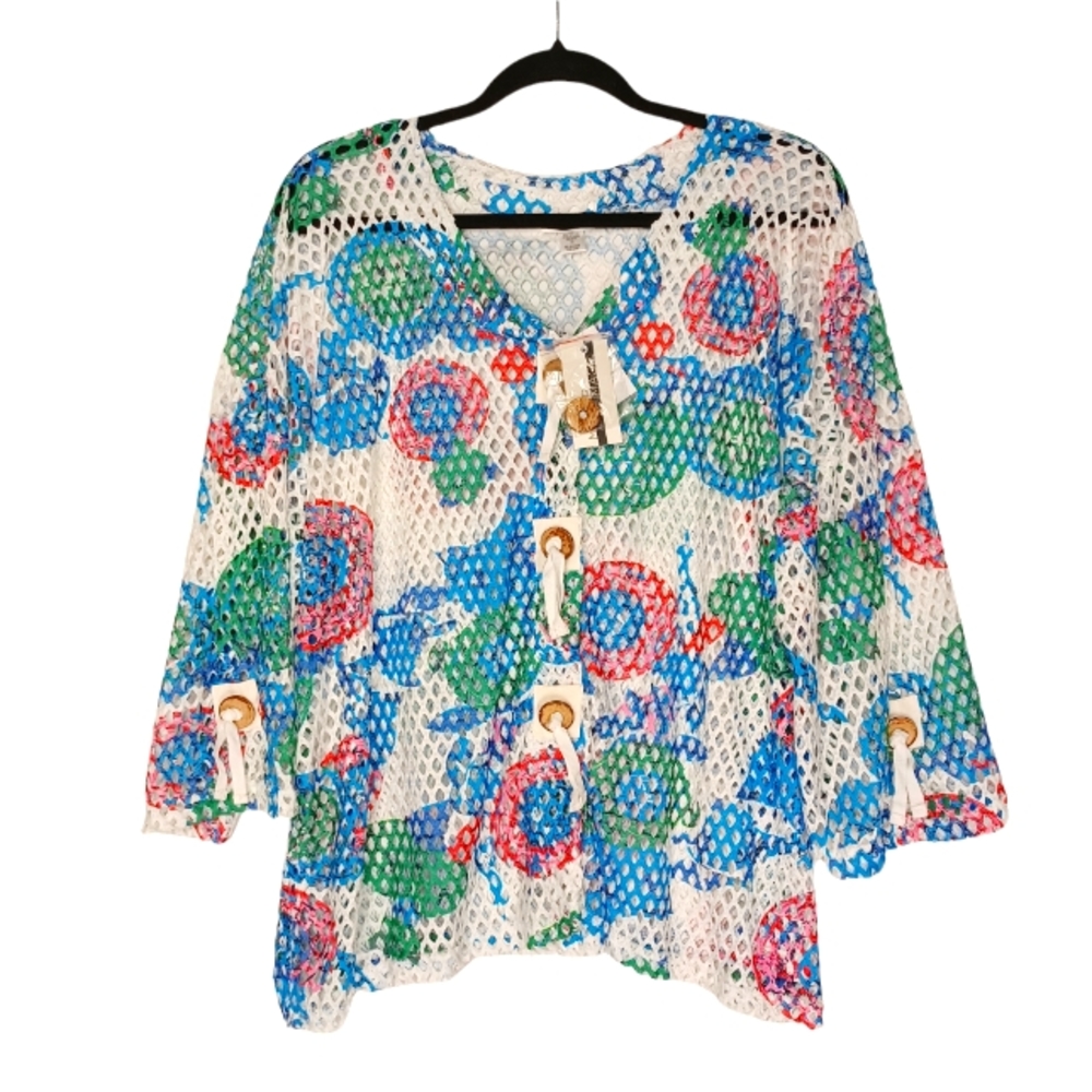 MIRROR IMAGE Colorful Geometric Shape Button Up Cardigan Shawl 1X NWT